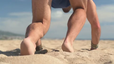 Man on the beach doing running series. Sports concept. Stock Footage 230168417