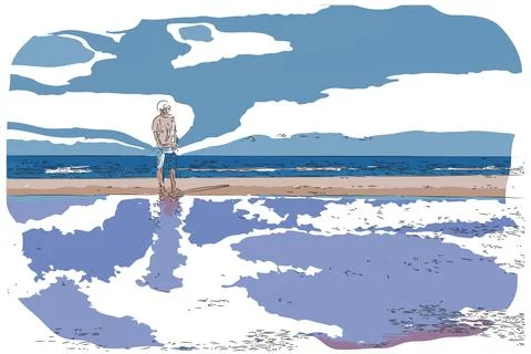 Man on the beach Stock Illustration
