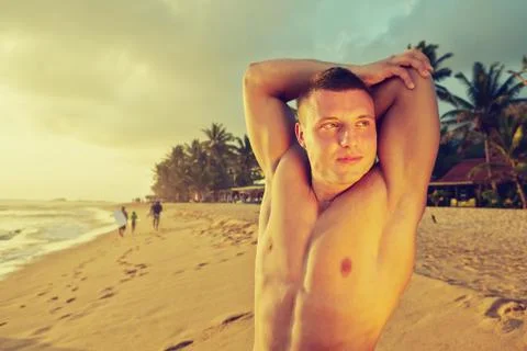 Man on the beach Foto stock