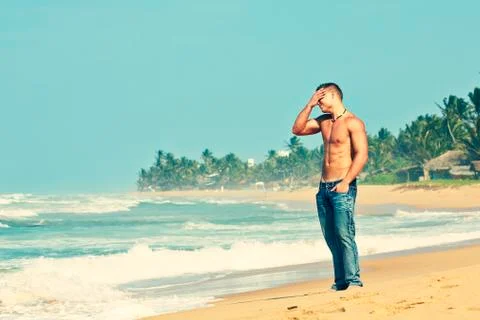 Man on the beach 스톡 사진