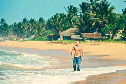 Man on the beach 스톡 사진