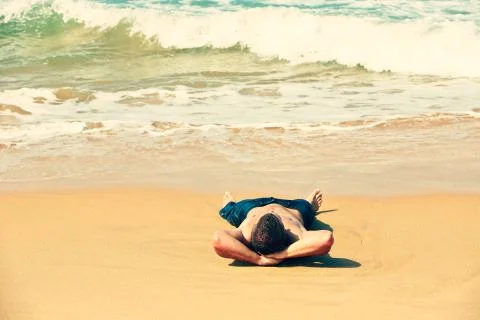 Man on the beach Foto stock