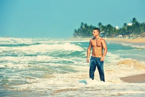 Man on the beach Foto stock