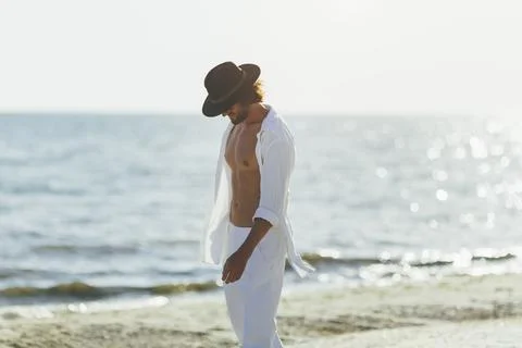 Man Beach Summer Holiday Vacation Concept Stock Photos
