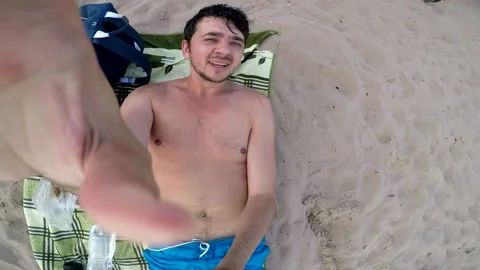 Man beach summer rest cloud Stock Footage 161533378