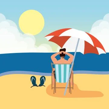 Man on the beach summer vacations scene Illustrazione stock