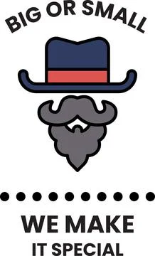 A man with a beard and hat with the words big or small on it Stock Illustration