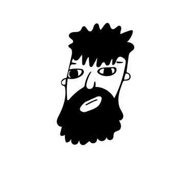 Man with beard in black and white doodle style isolated on white. Stock Illustration