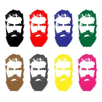 Man with a beard colored set different colors Stock Illustration