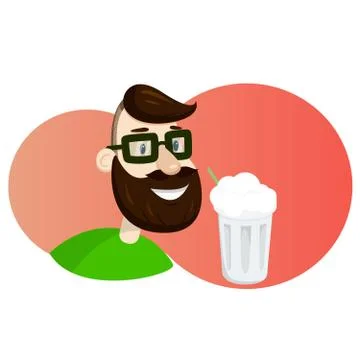Man with beard in the form of hop vector illustration. Milk shake ads Stock-Illustration