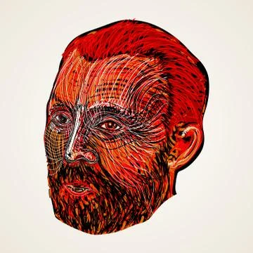 Man with beard. Hand drawn face. Stock Illustration