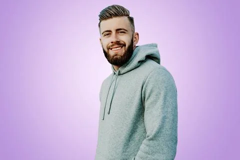 Man with beard isolate on pink background Stock Photos