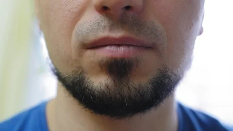 Man with beard moves his lips. Lower face facial hair. Stock Footage 127066316