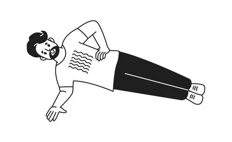 Man with beard performs side plank exercise linear icon Stock Illustration