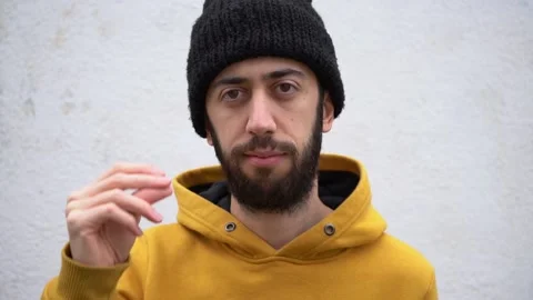 Man With A Beard Snap His Right Finger Hand. Close Up Stock Footage 198367308
