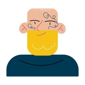 Man with beard with tattoo on skulls and forehead on face Stock Illustration