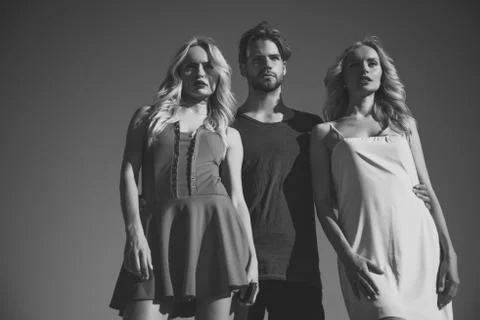 Man with beard with twins, relations. Stock Photos