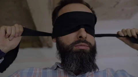 Blindfolded Man Portrait Stock Photo, Royalty-Free