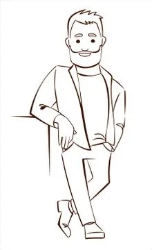 A man with a beard in an unbuttoned jacket or shirt. Stock Illustration