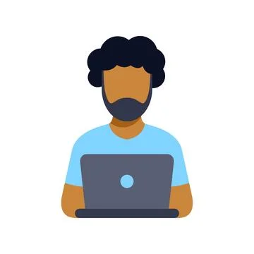Man with beard using laptop flat avatar 스톡 일러스트