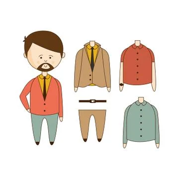 MAn With Beard Wardrobe Set 库存插图