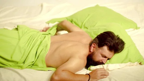 Man bearded hipster having problems with sleep. Slumber man. Bearded man Stock Footage 114238515