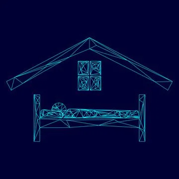 Man in bed hotel low poly triangulation triangulated polygonal electric cyan  Stock Illustration