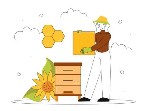 Man beekeeper with honey vector line Stock Illustration