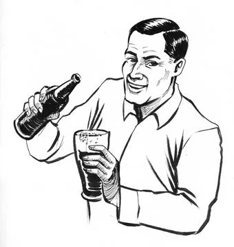 Man with a beer bottle Illustrazione stock