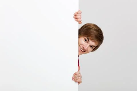 Man behind a cardboard Stock Photos