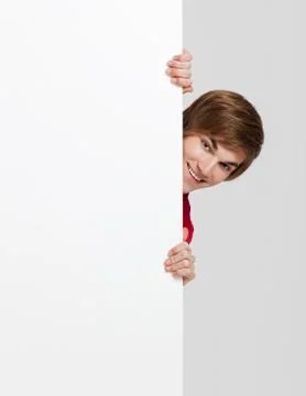 Man behind a cardboard Stock Photos