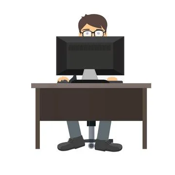 Man behind the computer. Computer usage, web browsing on the Internet Stock Illustration
