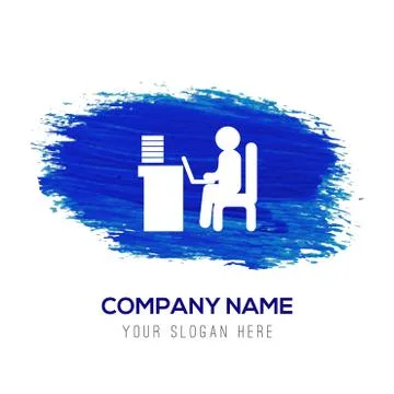 Man behind the computer desk Icon - Blue watercolor background Stock Illustration