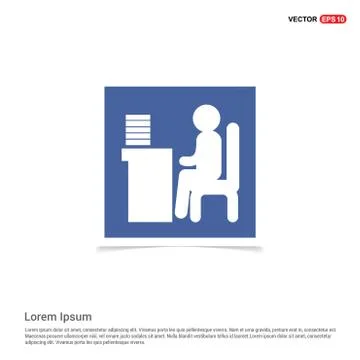 Man behind the computer desk Icon - Blue photo Frame Stock Illustration