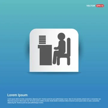 Man behind the computer desk Icon - Blue Sticker button Stock Illustration
