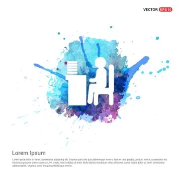 Man behind the computer desk Icon - Watercolor Background Stock Illustration