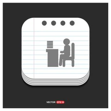 Man behind the computer desk Icon Gray icon on Notepad Style template Vector  Stock Illustration