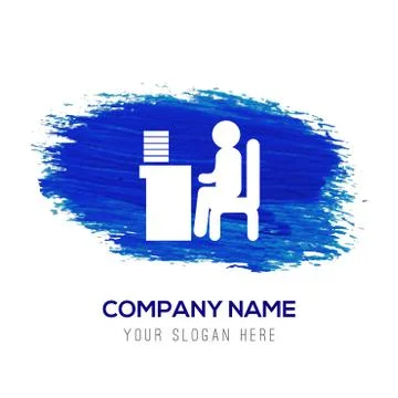 Man behind the computer desk Icon - Blue watercolor background Stock Illustration