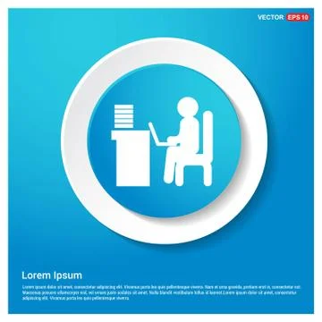 Man behind the computer desk Icon Abstract Blue Web Sticker Button Stock Illustration