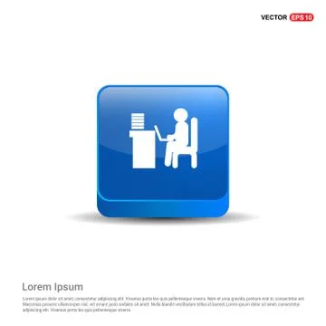 Man behind the computer desk Icon - 3d Blue Button Stock Illustration