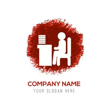 Man behind the computer desk Icon - Red WaterColor Circle Splash Stock Illustration