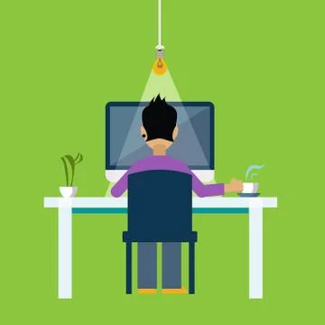 Man Behind the DeskWorking Freelance Stock Illustration