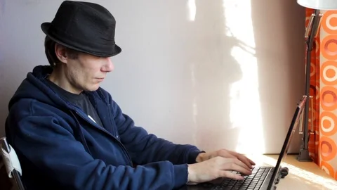 Man behind laptop Video stock 86484329