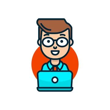 Man behind laptop vector illustration Stock Illustration