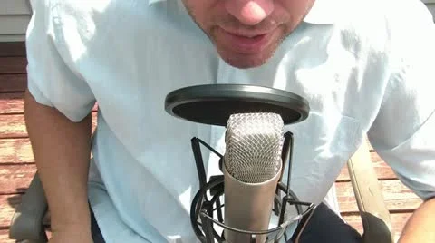 Man Behind Microphone Talking Stock Footage 12594480