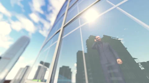 Man behind the office window and on the phone Video stock 40475167