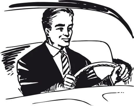 Man behind the wheel, Retro Vector Illustration Stock Illustration