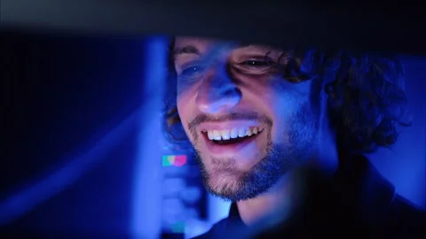 Man being happy in a server room Stock Footage 287408857