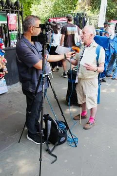 Man being interview during National Palestine March Fotos Stock