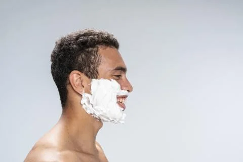 Man being ready to get rid of his beard Foto stock